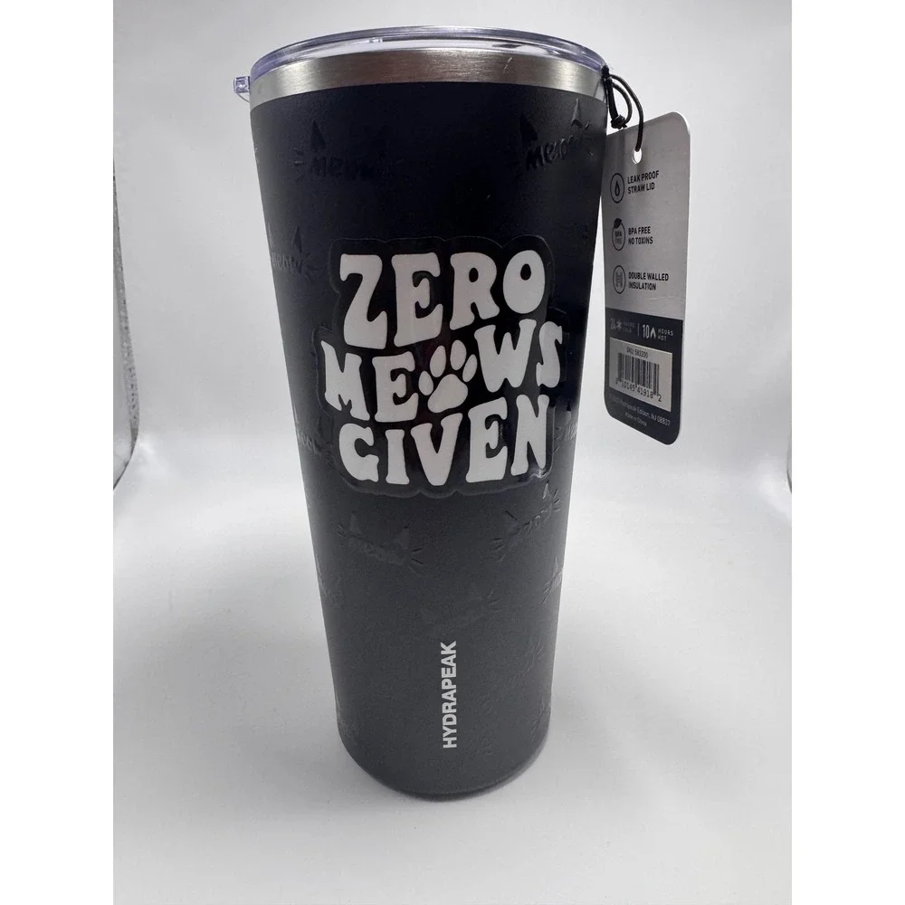 Hydrapeak Zero Meows Given Insulated Tumbler 32oz Black Cat Travel Mug New